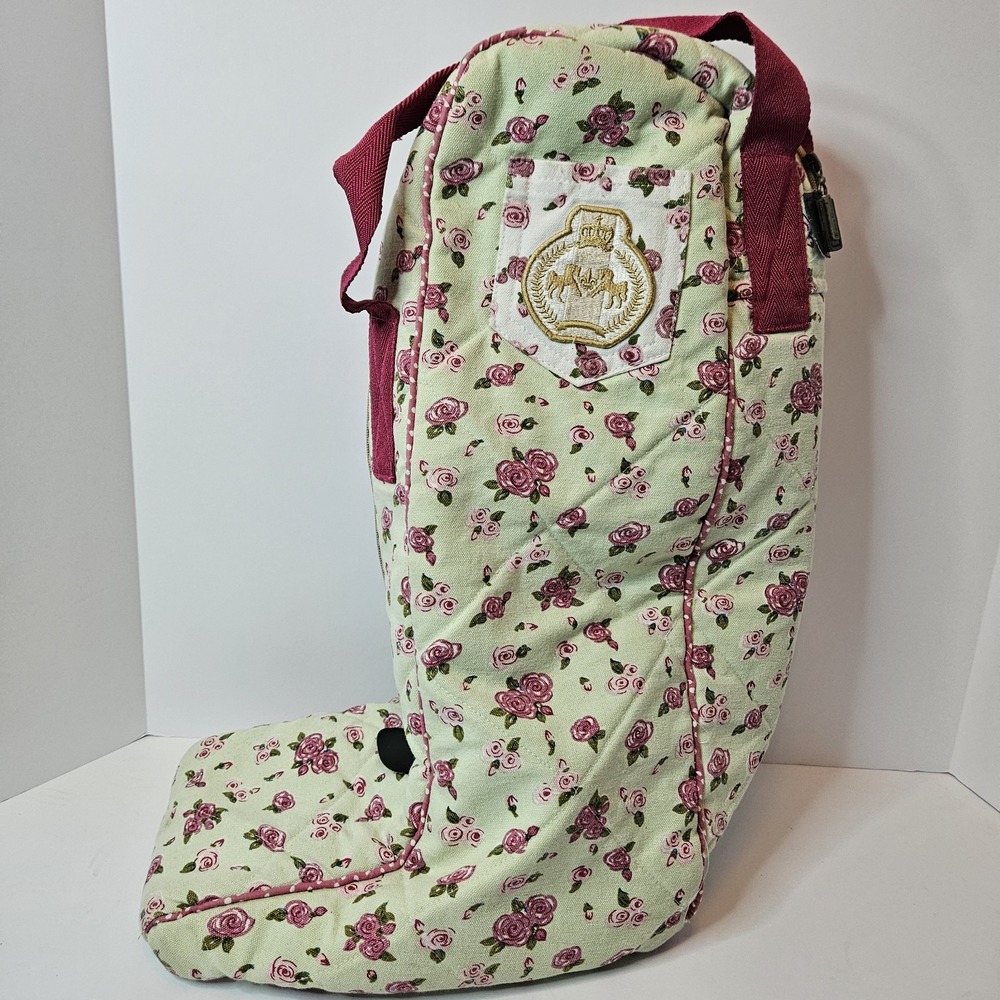 Equine Couture Padded Quilted Tall Boots Bag Pink Floral Equestrian Water Repell